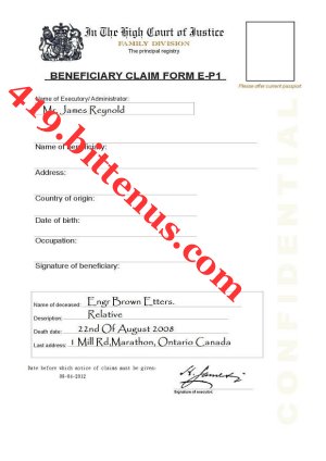Beneficiary Claim form